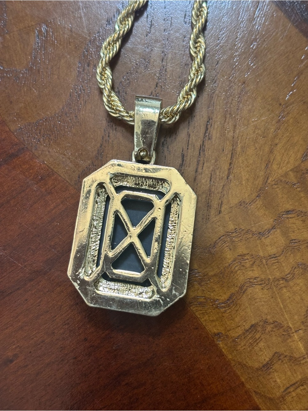 Gold-toned Pendant Necklace with Red Emerald-Cut Stone - Picture 3 of 5